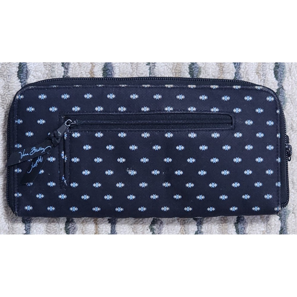 Vera Bradley Zip Around Wallet Navy Blue Geometric Diamond Print Clutch